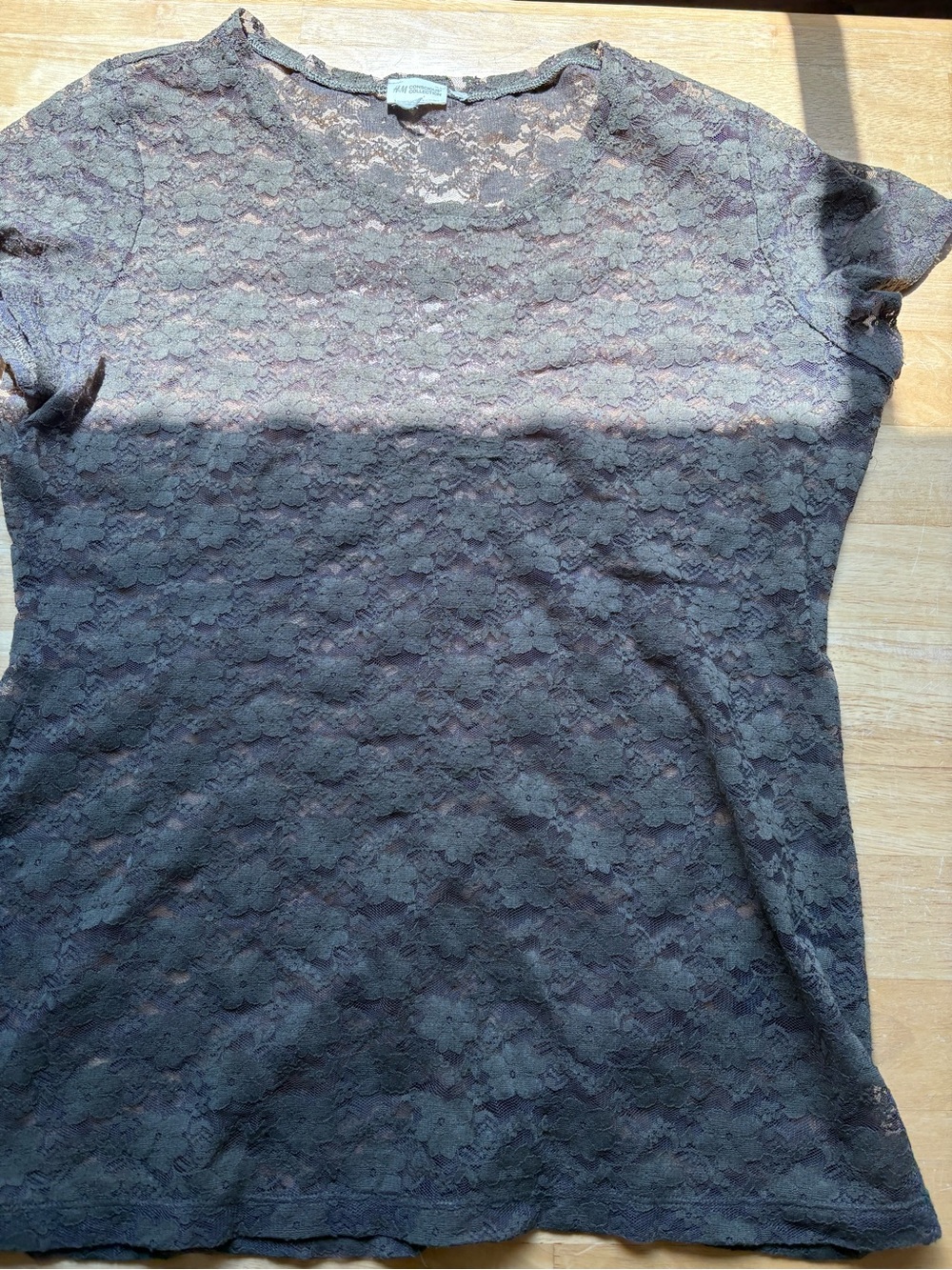 H&M Floral Lace Short-Sleeve Top in Charcoal Gray